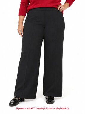 Focus 2000 New 22W Petite Black Tummy Control Straight Leg Pants